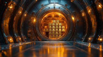 Obraz premium Vault of Gold Bars Illuminates Secure Storage.