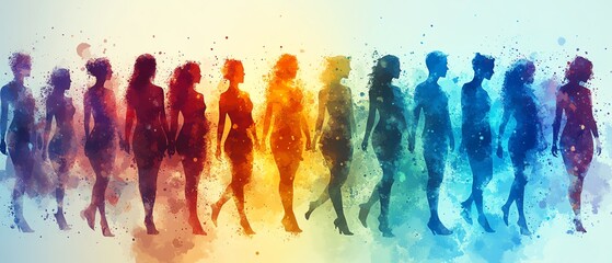Human silhouette filled with vibrant, abstract shapes and figures, symbolizing the connection and unity among diverse individuals, light, soft background, harmony theme