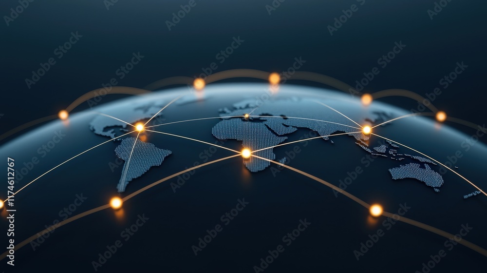 Wall mural a globe with many lines connecting it and a star in the middle