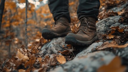 Brown Boots Hiking Autumn Forest Path