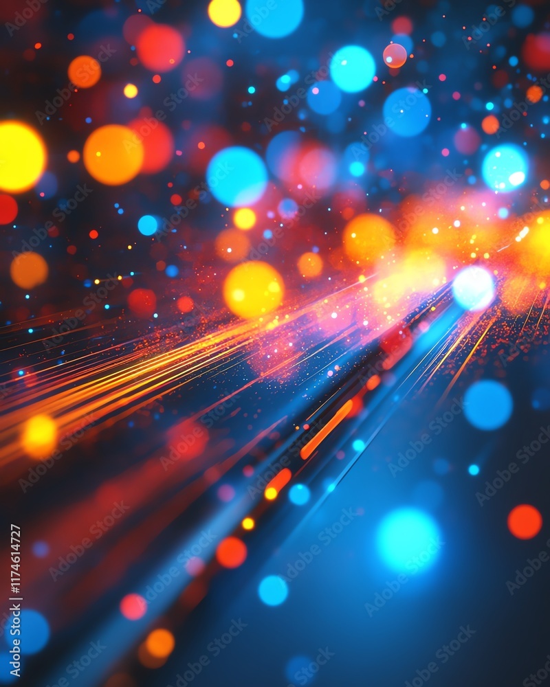 Poster A smartphone with glowing light trails and colorful bokeh effects