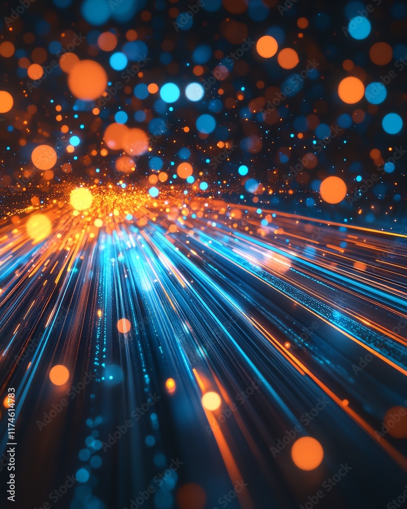 Poster A smartphone with glowing light trails and colorful bokeh effects