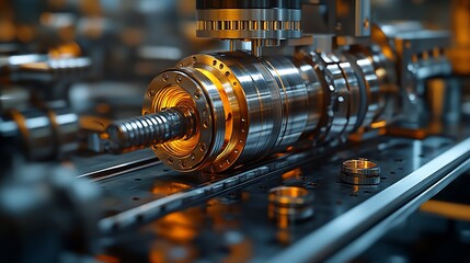 Fototapeta premium Precision machining process, factory, industrial automation, close-up