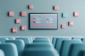 A 3D render showcasing an e-learning platform with diverse elements, perfect for educational and digital learning themes. Digital Learning