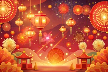 background with christmas tree Year of the Snake design with golden snake, cloud, flower, firework, pattern. Elegant oriental illustration for cover, banner, website, calendar.