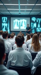 Obraz premium Medical Students Attending a Lecture on Radiology in a Conference Hall