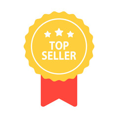 Top seller label ribbon badge icon. Business, quality, sale, promotion, guarantee, marketing, advertising concepts. Flat vector design isolated illustration.
