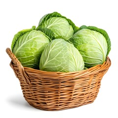 Fototapeta premium Basket of Fresh Green Cabbages - Organic Green Cabbages, Healthy Vegetables, Farm Fresh, Green Leafy Vegetables, Seasonal Cabbage, Cabbage Harvest, Cabbage for Cooking, Vegetable Basket