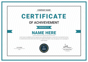 Modern certificate of achievement template. Business, Award, Training achievement certificate or diploma design