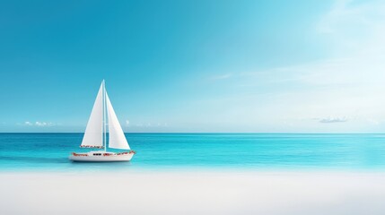 Obraz premium A white sailboat is floating in the ocean