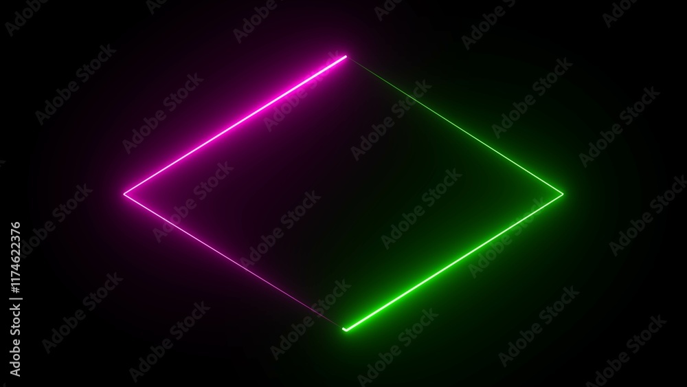 Canvas Prints neon glowing rectangular empty frame illustration. abstract glowing neon rectangle border frame on b