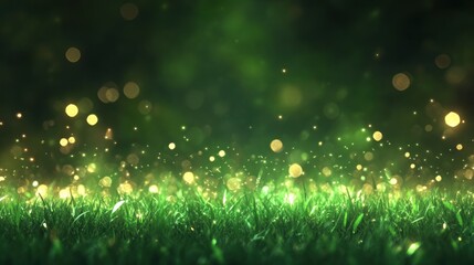 Naklejka premium Enchanting Green Meadow with Shimmering Lights