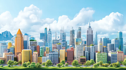 Fototapeta premium City skyline with urban buildings under blue sky shows peaceful urban view