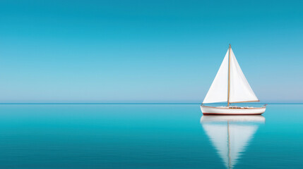 Obraz premium sailboat glides peacefully across tranquil ocean, reflecting serene blue sky and water. endless horizon creates sense of calm and freedom