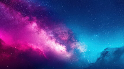 Fototapeta premium vibrant night sky showcasing stunning blend of pink and blue hues, filled with twinkling stars and cosmic clouds, creating mesmerizing celestial scene