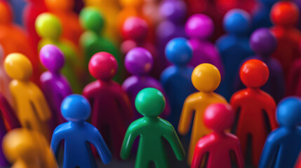 Diverse colorful figures in crowd expressing joy and unity