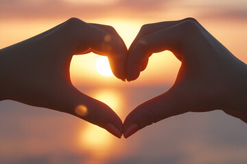 Sunset Romance: Silhouette of Hands Forming Heart Shape
