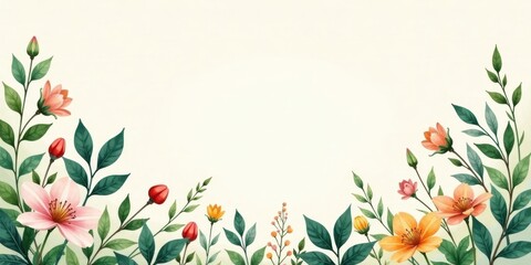 A Delicate Watercolor Floral Border Featuring Soft Hues and Lush Greenery, Ideal for Invitations, Announcements, or Decorative Purposes