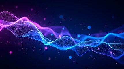 Fototapeta premium Abstract cosmic waves, vibrant blue and purple hues dance across a dark background, creating a mesmerizing flow of energy.