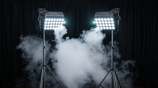 black studio background illuminated by white lighting sets stage for professional stock photography
