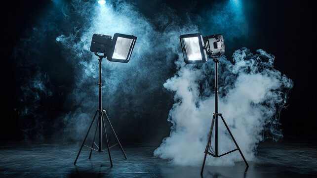 black studio background illuminated by white lighting sets stage for professional stock photography
