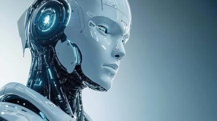 Fototapeta premium robotic white face metal body expressionless