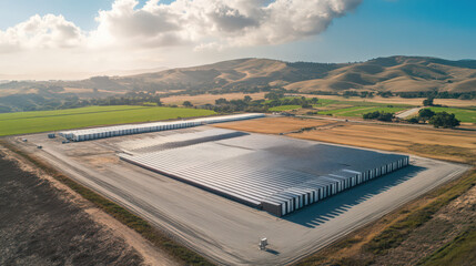 Solar panels farm renewable energy on sunny day, generating clean power