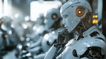 Fototapeta premium white robot thinking automation industrial futuristic