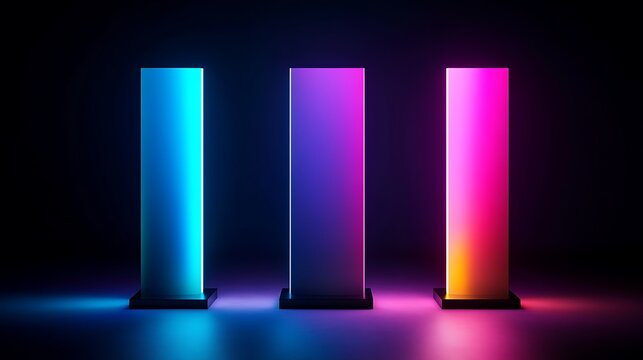 Three Illuminated Pillars in Vibrant Neon Colors