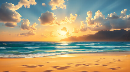 Obraz premium Golden Serenity A Tropical Sunset Paradise