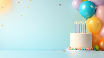 Celebrating with a Colorful Birthday Cake and Balloons