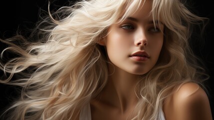 Naklejka premium Blonde Beauty: A Stunning Portrait of a Woman with Flowing Hair