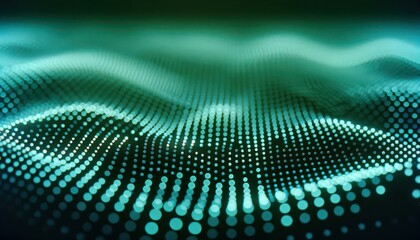 A macro view of flat pixels in minimal rows of luminous mint green dots fading into a large solid dark green background