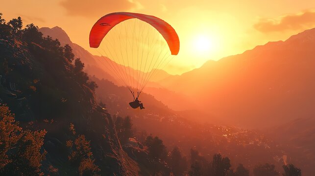 Paraglider Soaring Over Mountains at Sunset in 16K Resolution - Powered by Adobe