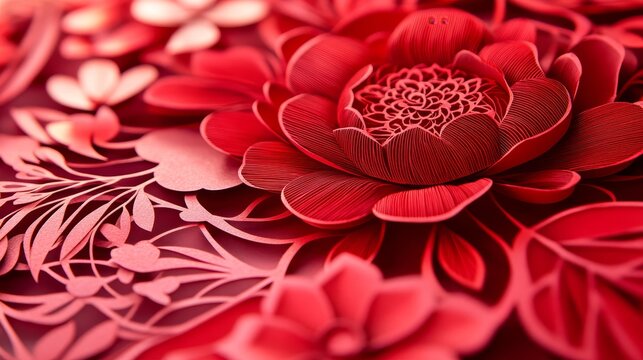 Masterful Craftsmanship: Close-up of Intricate Red Paper Cut Designs Revealing Detailed Artistry and Skillful Technique