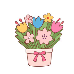 Cute pastel flowers in basket cottagecore cartoon doodle illustration
