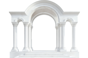 A realistic illustration of an arch with columns and steps, made from white marble, isolated on a white background