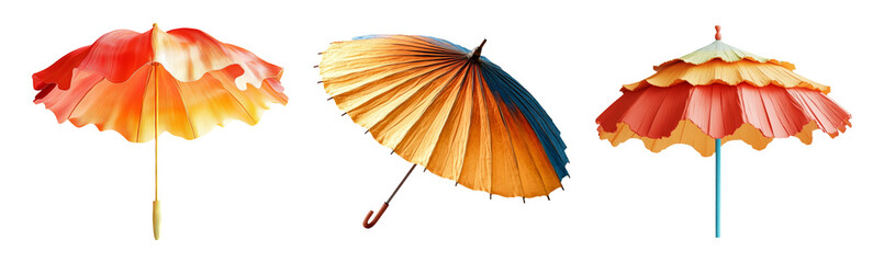 Colorful Umbrellas Isolated on Transparent Background for Creative Projects