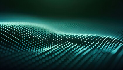A macro view of flat pixels in minimal rows of luminous mint green dots fading into a large solid dark green background