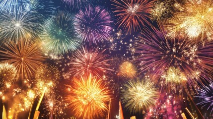 Naklejka premium Spectacular Fireworks Display Lighting up the Night Sky in Celebration
