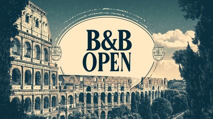 B&B Open in Rome: A striking image that combines the ancient grandeur of the Colosseum with the welcoming message of "B&B Open" in a travel advertisement.