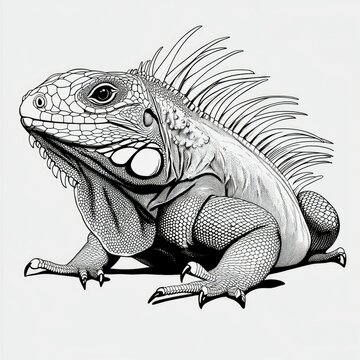 black and white iguana reptile drawing clip art preview