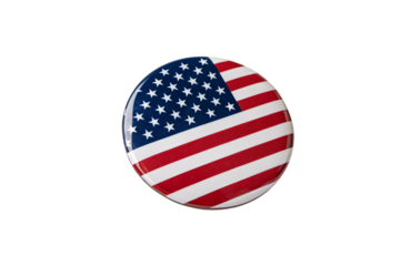 A button with the American flag design, emphasizing bold, vivid colors and a high-gloss finish for visual appeal, isolated on a transparent background