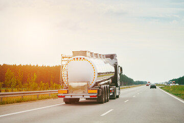 Crude oil tanker truck on road
