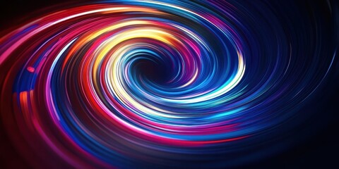 Obraz premium Vibrant neon light trails, colorful circular motion blur, long exposure photography, abstract light painting, dynamic curved lines, rainbow colors, glowing streaks, futuristic energy swirl, dark backg