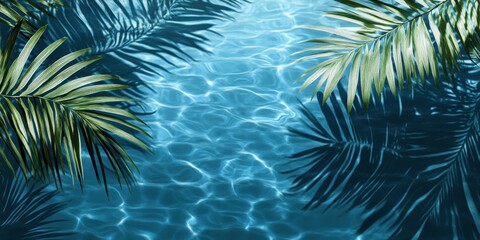 Tropical paradise, turquoise water, palm fronds silhouette, pastel pink and blue hues, dreamy ethereal atmosphere, soft focus, tranquil ocean scene, beach vacation vibes, serene coastal landscape, gen