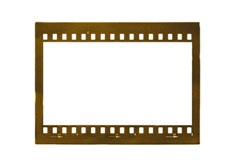 yellow celluloid photo film strip on white background
