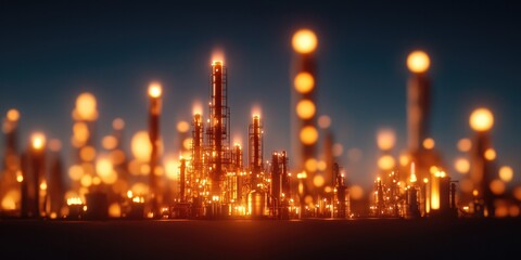 A vibrant cityscape illuminated by glowing towers and soft bokeh lights, creating a captivating, futuristic ambiance.