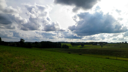 Green field, landscape of Kashubian Region, Poland.