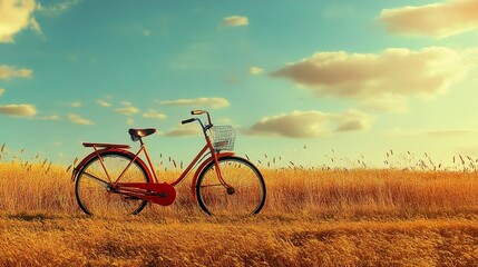 Fototapeta premium Vintage Bicycle in a Golden Wheat Field
